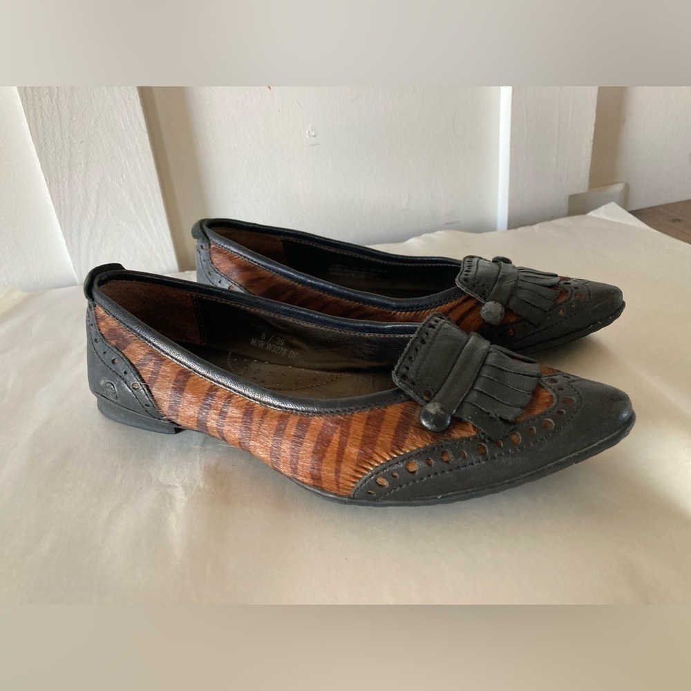BORN leather and dyed pony hair upper slip on shoes pointy toe 8 / 39 M / W